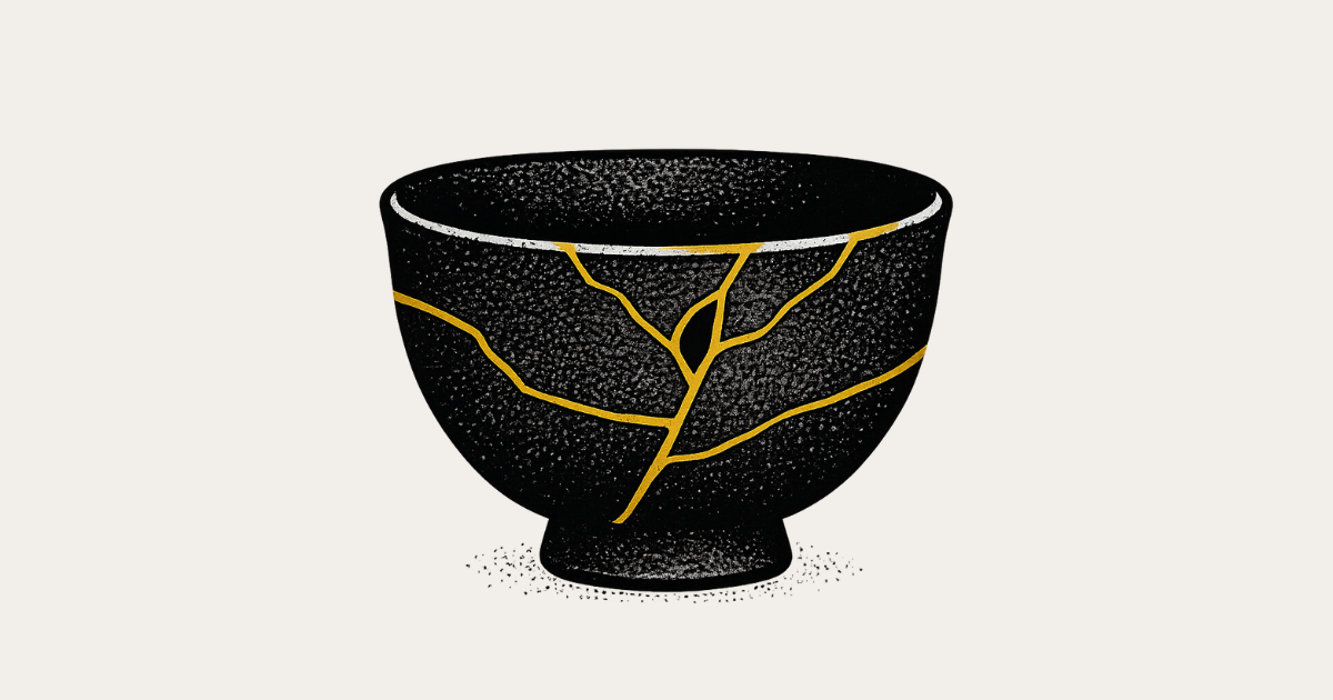 Por que minha logo tem uma rachadura dourada? A Simbologia do Kintsugi